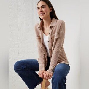 UPWEST Cozy Up Waffle Button Down Shirt Jacket Dusty Pink Womens Medium
